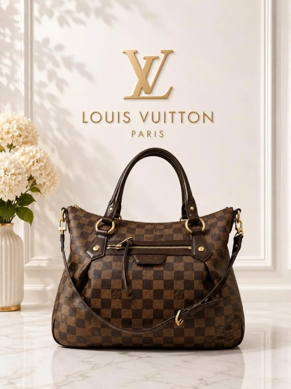 Authentic Louis Vuitton Evora MM Damier Ebene Shoulder Bag